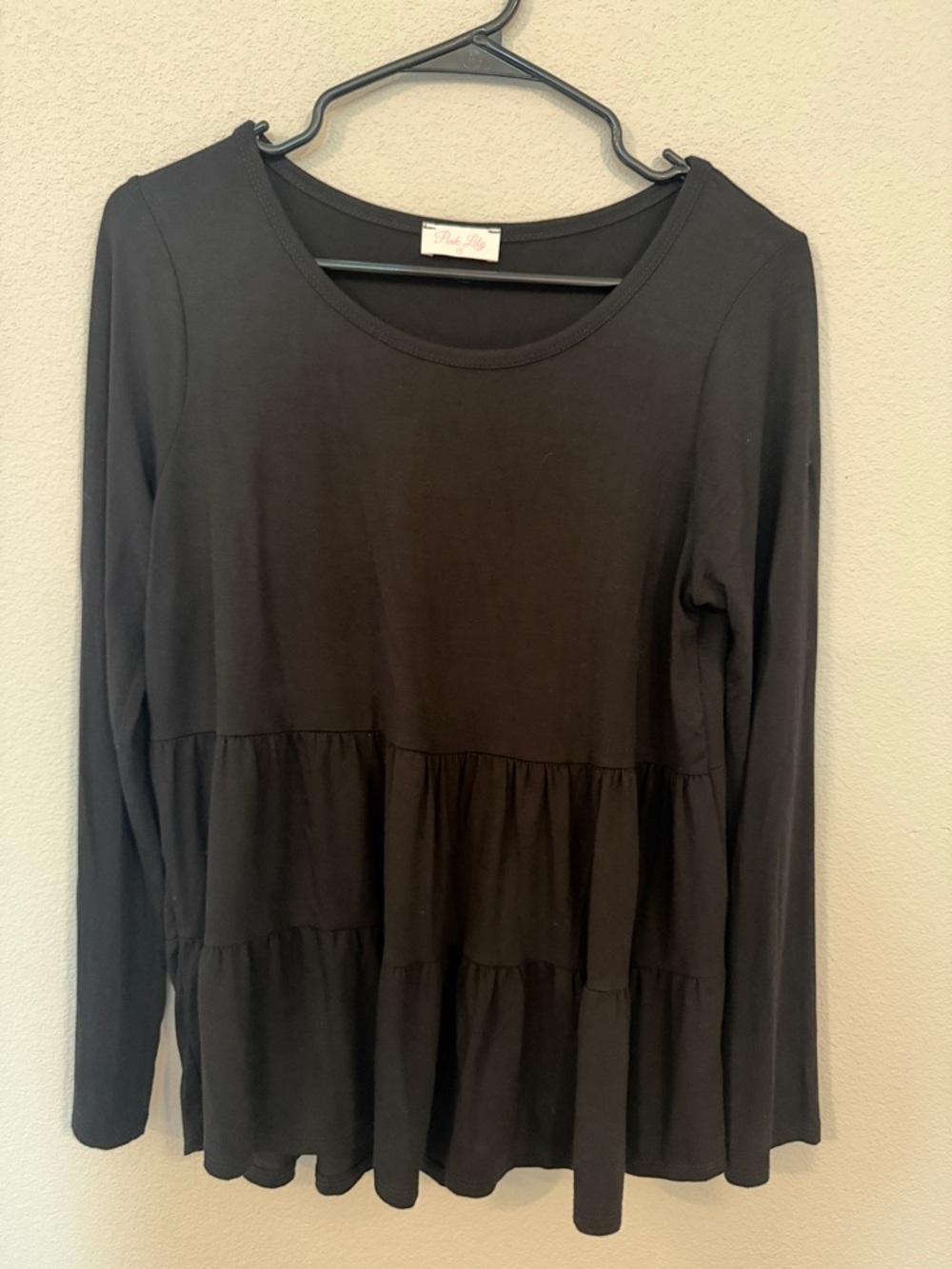 Pink Lily Black Long-Sleeve Tiered Tunic Top